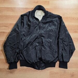 Vintage DeLONG Bomber Jacket Mens Medium Full Zip Nylon Lined Black Made in USA